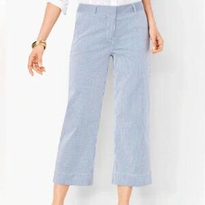 TALBOTS Size 16WP Wide-Leg Crop Length Pinstripe Pants Blue White Coastal Cotton